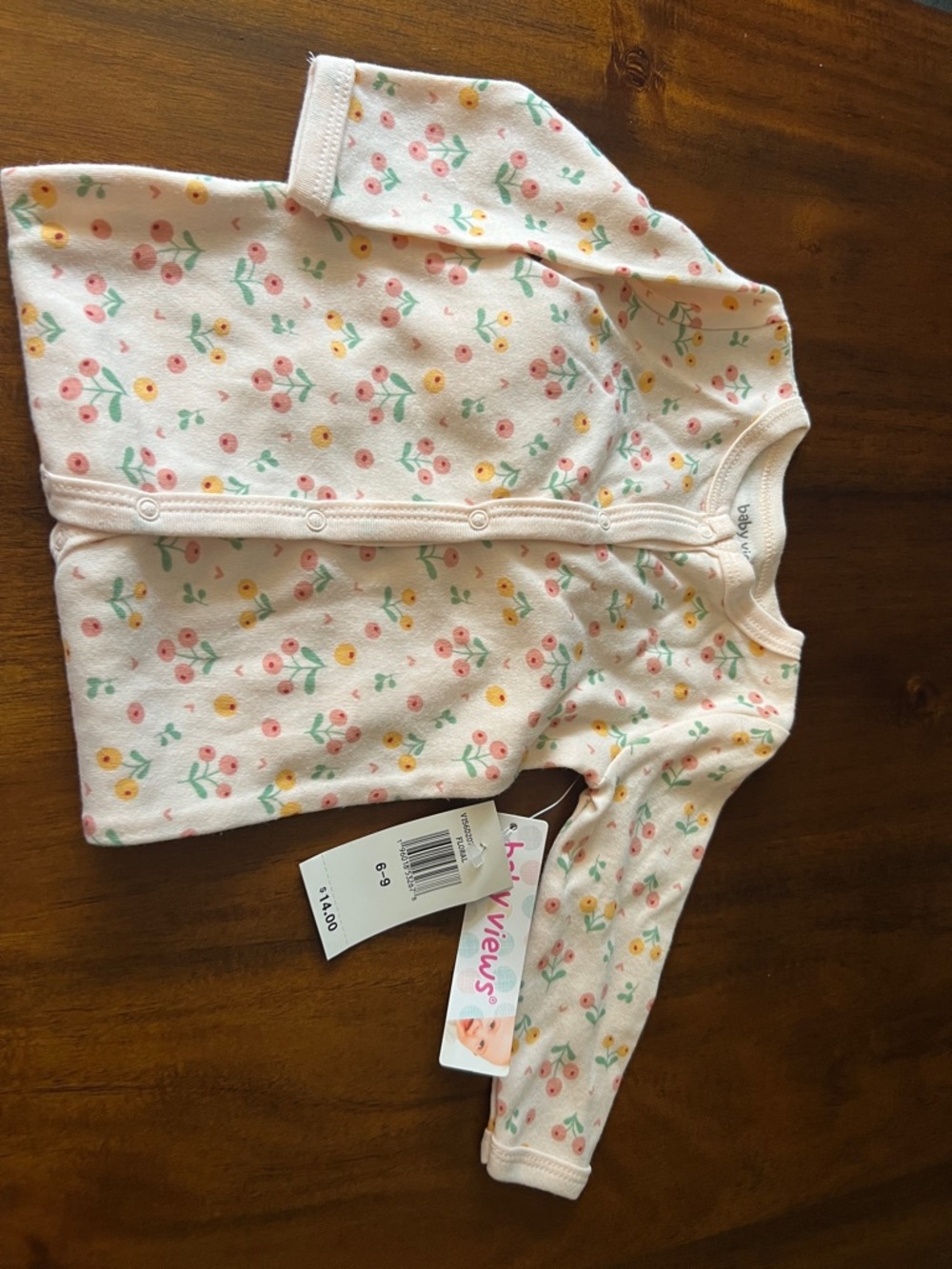 Baby Views: Baby Floral Snap-Front Long Sleeve Top - Pink & Yellow